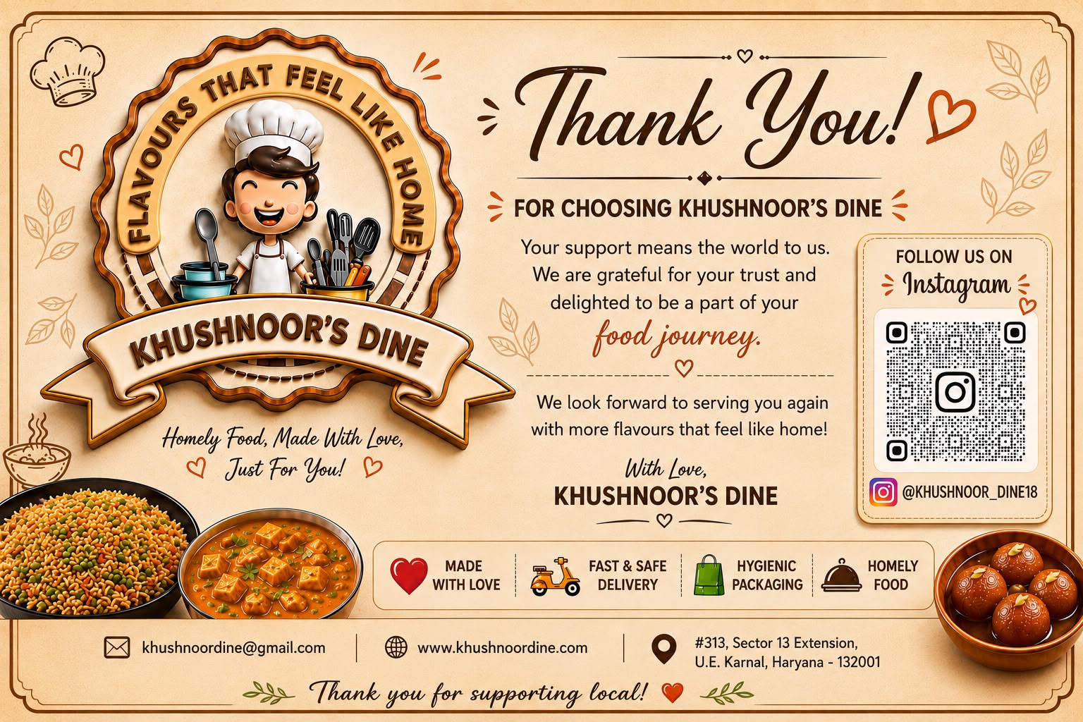 Thank you for choosing Khushnoor's Dine